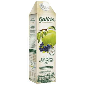 Сік Galicia яблучно-чорничний неосвітлений пастеризований TGA 1л Сік Galicia яблучно-чорничний неосвітлений пастеризований TGA 1л