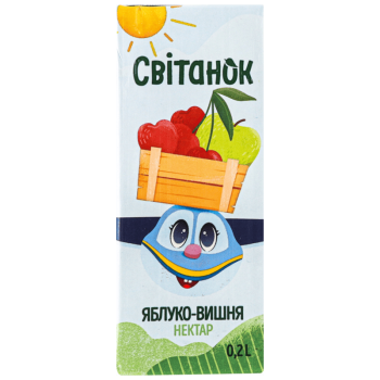 Нектар Світанок яблучно-вишневий освітлений пастеризований TBA 0,2 л Нектар Світанок яблучно-вишневий освітлений пастеризований TBA 0,2 л