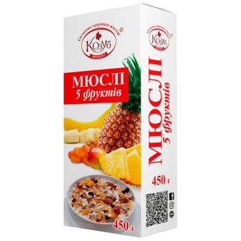 Пластiвцi Мюслi 5 фруктiв в коробці 450 г Пластiвцi Мюслi 5 фруктiв в коробці 450 г