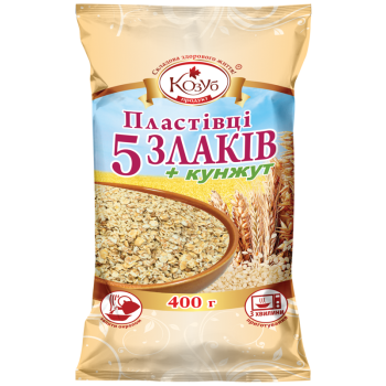 Пластівці Козуб Продукт 5 злаків + кунжут в пакете 400 г Пластівці Козуб Продукт 5 злаків + кунжут в пакете 400 г