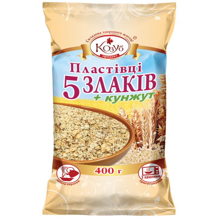 Пластівці Козуб Продукт 5 злаків + кунжут в пакете 400 г