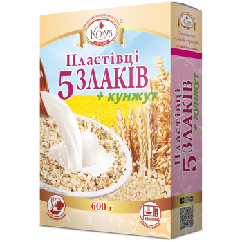Пластівці Козуб Продукт 5 злаків+ кунжут в коробці 600 г Пластівці Козуб Продукт 5 злаків+ кунжут в коробці 600 г