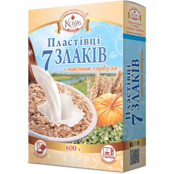 Пластівці Козуб Продукт 7 злаків+насіння гарбуза в коробці 600 г Пластівці Козуб Продукт 7 злаків+насіння гарбуза в коробці 600 г