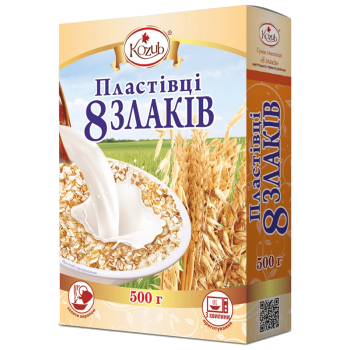 Пластівці Козуб Продукт 8 злаків коробка 500 г Пластівці Козуб Продукт 8 злаків коробка 500 г