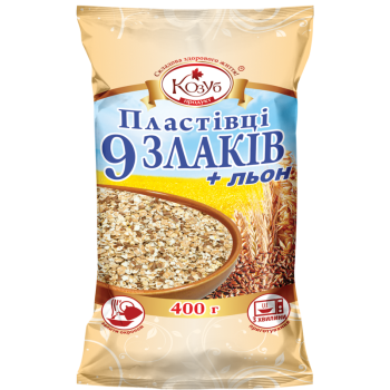 Пластівці Козуб Продукт 9 злаків+насіння льону в пакеті 400 г Пластівці Козуб Продукт 9 злаків+насіння льону в пакеті 400 г