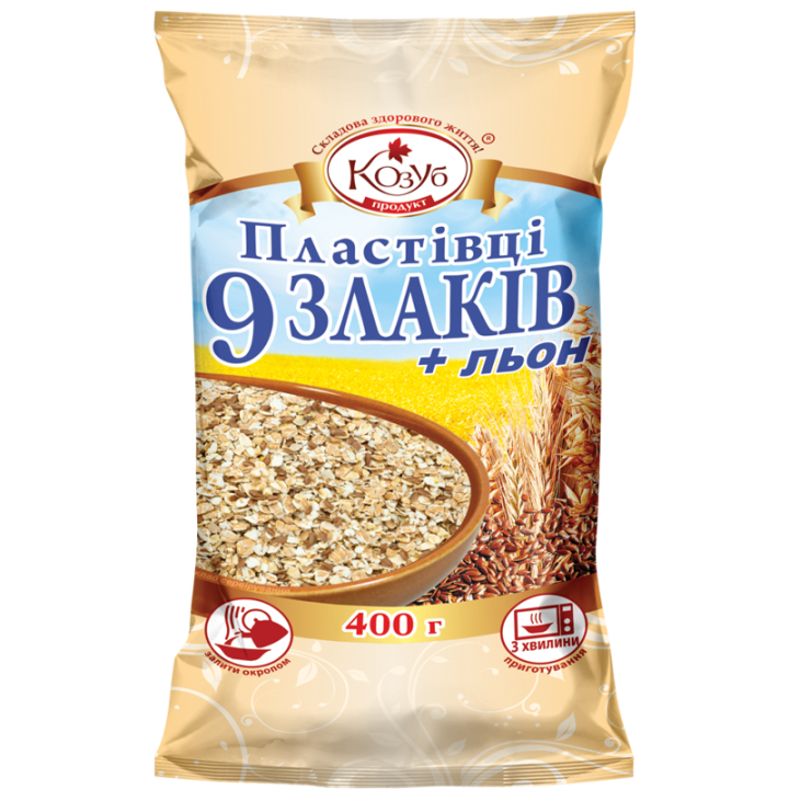 Пластівці Козуб Продукт 9 злаків+насіння льону в пакеті 400 г