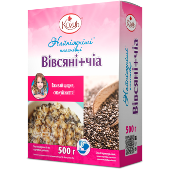 Пластівці Козуб Продукт Найніжніші вівсяні + чіа в коробці 500 г Пластівці Козуб Продукт Найніжніші вівсяні + чіа в коробці 500 г