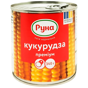 Кукурудза Руна цукрова консервована Суперсолодка 340 г Кукурудза Руна цукрова консервована Суперсолодка 340 г
