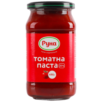 Томатна паста Руна з вмістом сухих речовин 25% 490 г Томатна паста Руна з вмістом сухих речовин 25% 490 г