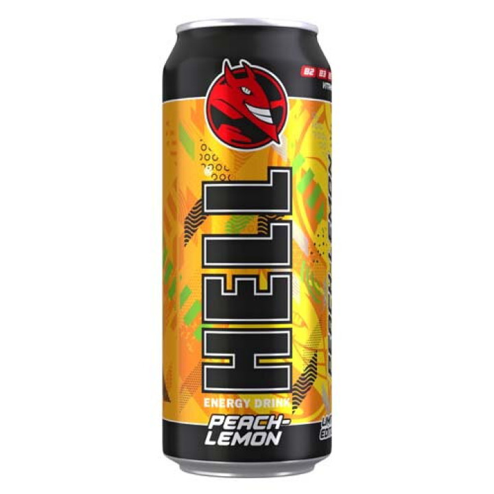 Напій безалкогольний енергетичний газований Hell Peach-Lemon 500 ml