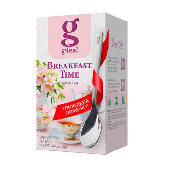 Чай g’tea! Брекфаст Тайм чорний байховий дрібний, 20х2г Чай g’tea! Брекфаст Тайм чорний байховий дрібний, 20х2г