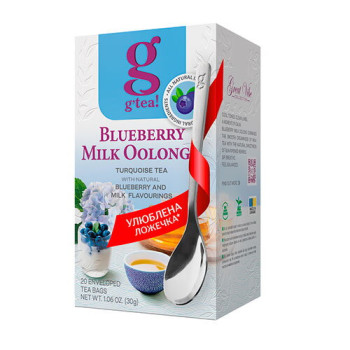 Чай g`tea! Блюбері Мілк Оолонг бірюзовий з ароматом чорниці та молока, 20х1,5г Чай g`tea! Блюбері Мілк Оолонг бірюзовий з ароматом чорниці та молока, 20х1,5г