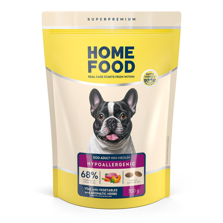 Гипоаллергенный сухой корм HOME FOOD для взрослых собак мелких и средних пород Телятина с овощами и душистыми травами Hypoallergenic, 700 г