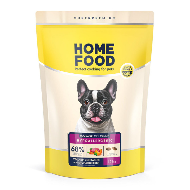 Гипоаллергенный сухой корм HOME FOOD для взрослых собак мелких и средних пород Телятина с овощами и душистыми травами Hypoallergenic, 1.6 кг
