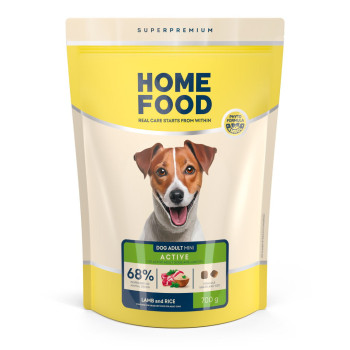 Низкозерновой сухой корм HOME FOOD для активных взрослых собак и юниоров малых пород Ягнятина и рис Low-grain For active adult and junior, 700 г