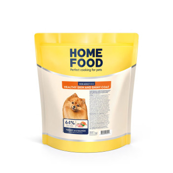 Сухой корм HOME FOOD здоровая кожа и блеск шерсти для взрослых собак мелких пород Индейка и лосось Healthy skin and shiny coat, 300 г