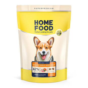 Сухой корм HOME FOOD здоровая кожа и блеск шерсти для взрослых собак средних пород Индейка и лосось Healthy skin and shiny coat, 1.6 кг