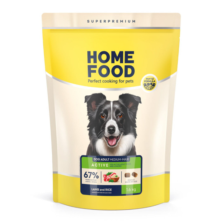 Сухий корм HOME FOOD для активних дорослих собак і юніорів середніх та великих порід Ягнятина та рис For active adult and junior dogs, 1.6 кг