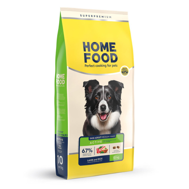 Сухий корм HOME FOOD для активних дорослих собак і юніорів середніх та великих порід Ягнятина та рис For active adult and junior dogs, 10 кг