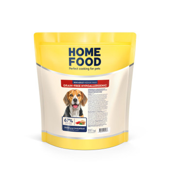 Беззерновой гипоаллергенный сухой корм HOME FOOD для взрослых собак средних и крупных пород Утка и нут Grain-free hypoallergenic, 300 г