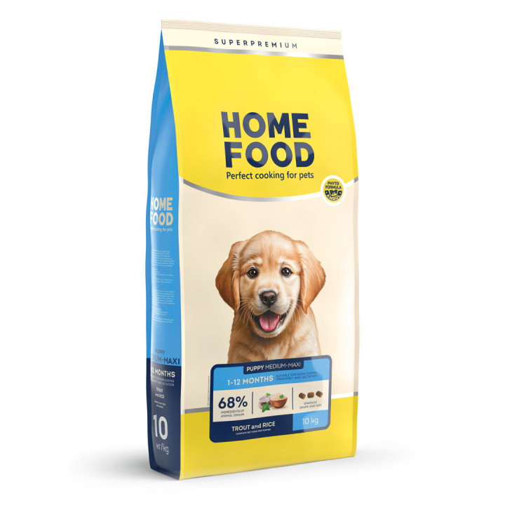 Гіпоалергенний сухий корм HOME FOOD для цуценят середніх та великих порід Форель та рис Hypoallergenic. For puppies 1-12 months, 10 кг