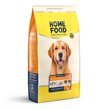 Сухой корм HOME FOOD здоровая кожа и блеск шерсти для взрослых собак больших пород Индейка и лосось Healthy skin and shiny coat, 3 кг