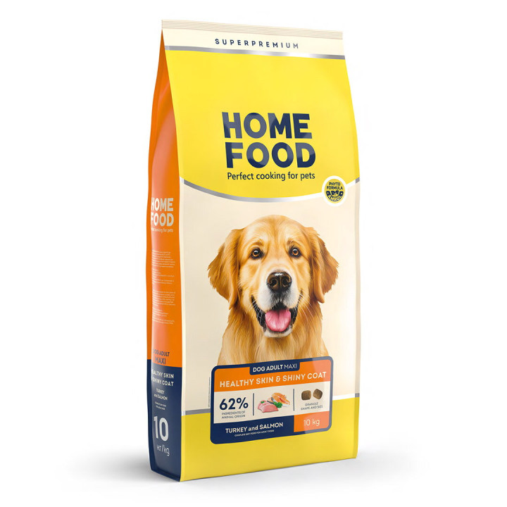 Сухий корм HOME FOOD здорова шкіра та блиск шерсті для дорослих собак великих порід Індичка та лосось Healthy skin and shiny coat, 10 кг