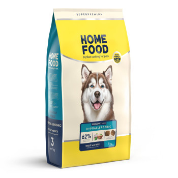 Гипоаллергенный сухой корм HOME FOOD для взрослых собак крупных пород Форель и рис Hypoallergenic, 3 кг