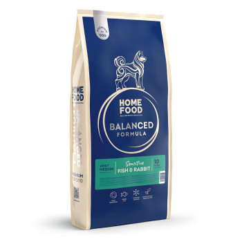 Сухой корм HOME FOOD для взрослых собак средних пород с чувствительным пищеварением Рыба и кролик Sensitive Balanced Formula, 10 кг