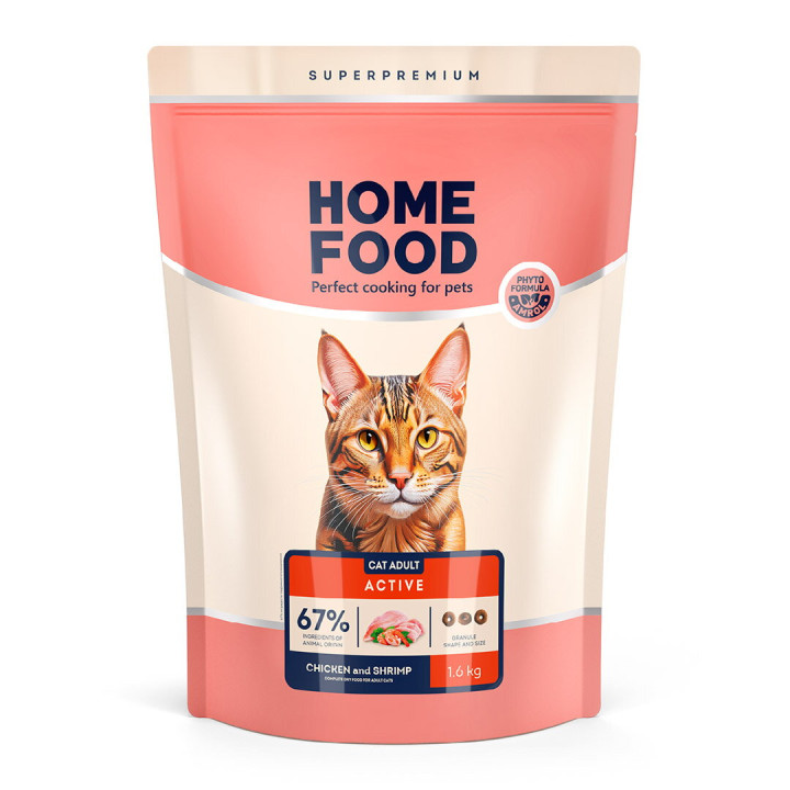 Сухой корм HOME FOOD для активных взрослых кошек Курочка и креветка For active, 1.6 кг