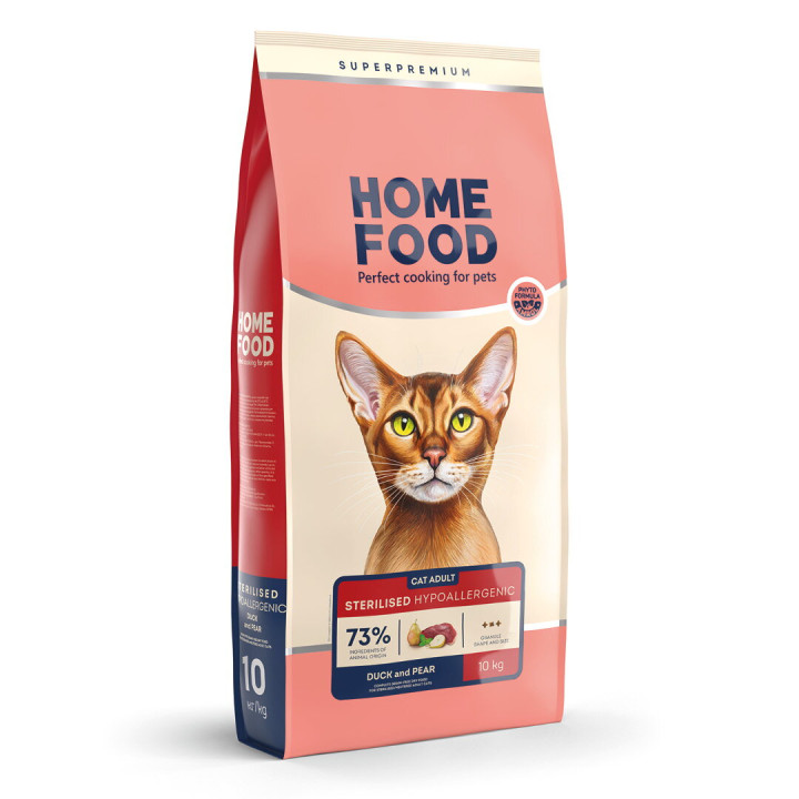 Беззерновий гіпоалергенний сухий корм HOME FOOD для дорослих стерилізованих/кастрованих котів Качка та груша Grain-free hypoallergenic. Suitable for exotic breeds, 10 кг