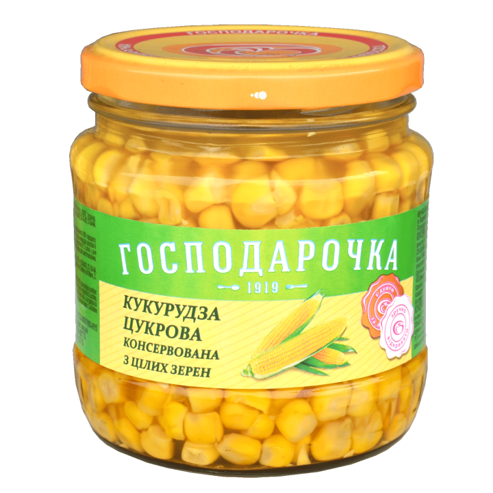 Кукурудза цукрова "Господарочка" консервована із цілих зерен с/б 430 г (4820024797856)