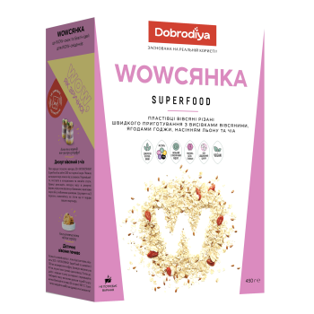 WOWСЯНКА SUPERFOOD хлопья овсяные резаные Добродия 450 г (4820182202841