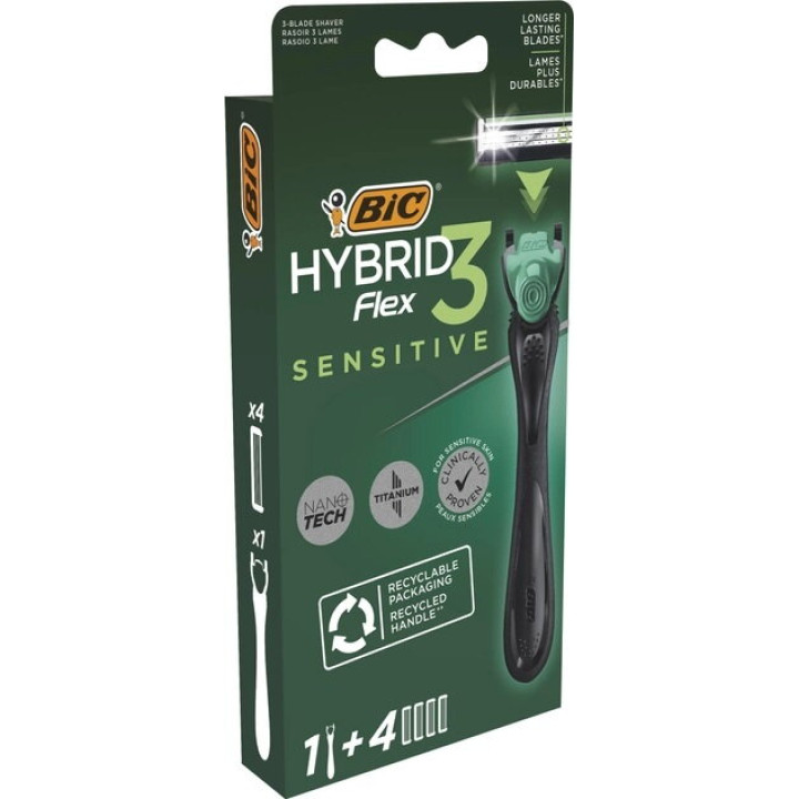 Станок для гоління BIC Flex 3 Hibrid Sensitive із 4 змінними картриджами чоловічий (3086123644977)