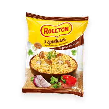 Вермишель быстрого приготовления Rollton с грибами на домашнем бульоне 60 г (4820179250084)