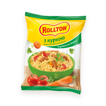 Вермишель быстрого приготовления Rollton с курицей на домашнем бульоне 60 г (4820179250060)