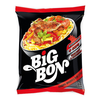 Лапша быстрого приготовления Big Bon Говядина с томатным соусом и базиликом 75г (4820179255188)