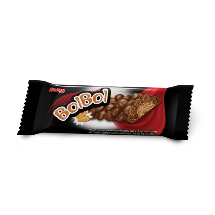 Вафельний батончик Saray BolBol з арахісовим кремом з кукурудзяними, рисовими та пшеничними пластівцями в молочному шоколаді, 28 г (8690705001550)
