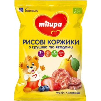 Рисовые коржики Milupa с грушей и ягодами для питания детей от 7-ми месяцев 40 г (8720097005291) Рисовые коржики Milupa с грушей и ягодами для питания детей от 7-ми месяцев 40 г (8720097005291)