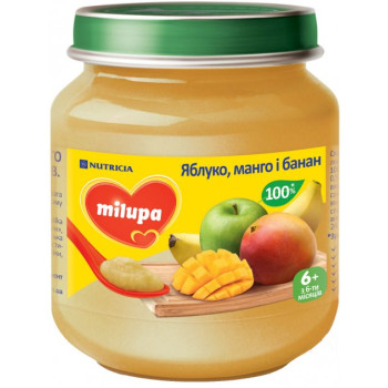 Детское пюре Milupa фруктовое Яблоко, манго и банан для детей с 6 месяцев 125 г (5900852051401)