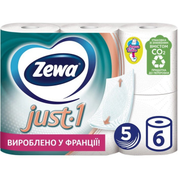 Бумага туалетная Zewa Just 1 білий 5 шарів 6 рулонів (7322541189314) Бумага туалетная Zewa Just 1 білий 5 шарів 6 рулонів (7322541189314)