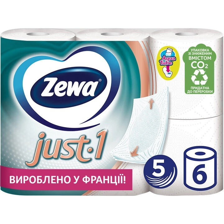 Бумага туалетная Zewa Just 1 білий 5 шарів 6 рулонів (7322541189314)