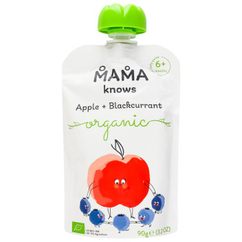 Пюре органическое Mama knows яблоко и черная смородина 90 г (4820016254572)