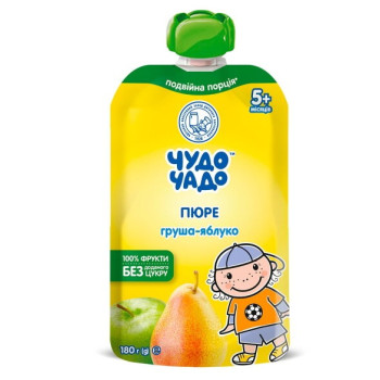 Фруктовое пюре Чудо-Чадо Груша, яблоко без сахара 180г (4820016254619)