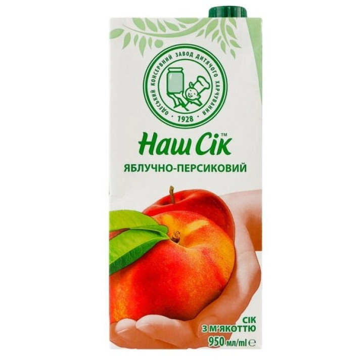 Сок ОКЗДХ Наш Сок ЯБЛОЧНО-ПЕРСИКОВЫЙ с мякотью 0.95 л (4820003689981)