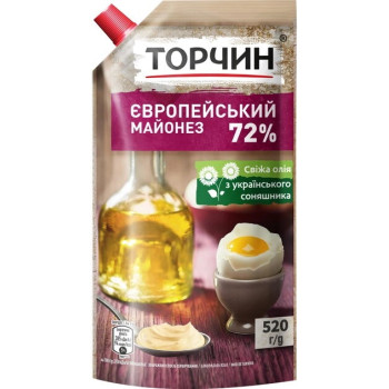 Майонез "Торчин" Європейський 72 %  дой-пак 520 г (4820001316186)