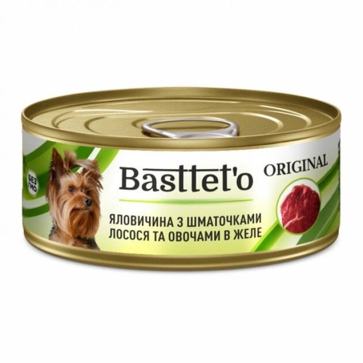 Консервы для собак Basttet`o Original Говядина с кусочками лосося и овощами в желе 85г (4820185492638)