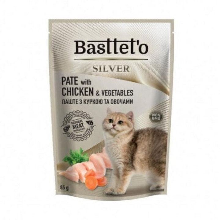 Паштет Basttet`o Silver консервированный для котов с курицей и овощами 85 г (4820185493208)