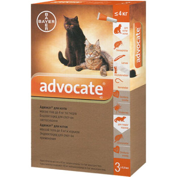 Капли против паразитов Bayer Advocate для котов до 4 кг, 1 пипетка