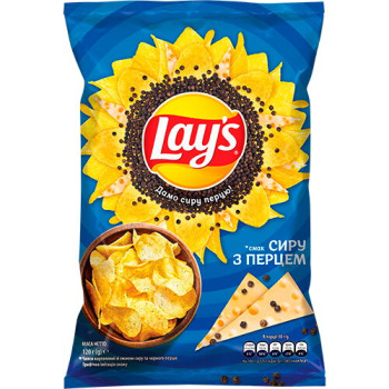 Чипсы картофельные Lay's со вкусом сыра с черным перцем 120 г (4823063125963) Чипсы картофельные Lay's со вкусом сыра с черным перцем 120 г (4823063125963)